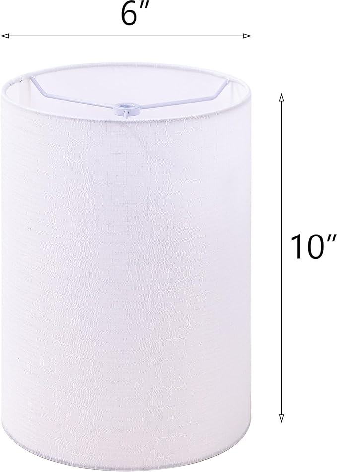 Wellmet White 6"x 6"x10" Lampshade, No Assembly Required, Classic Modern Lamp Shade for Table Lamp, Bedside Lamp, Floor Lamp, Fabric Drum Lampshade, Spider Fitter