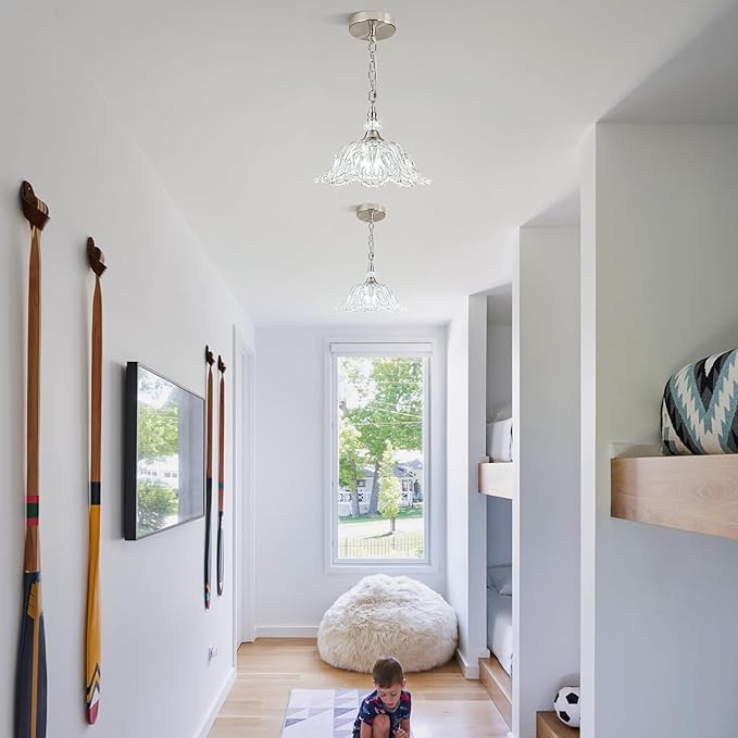 1 Piece Brushed Nickel Chandelier Light Fixtures with Crystal Glass Shade,Brushed Nickel Finish Pendant Light,Hanging Light for Dining Room,Hallway,Living Room,Bedroom