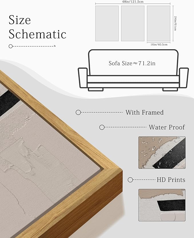 KUVIOKE Neutral Abstract Framed Wall Art Beige Mid Century Textured Wall Decor Minimalist Modern Illustrations Art Print Home Decor 16x24in (Natural Framed)