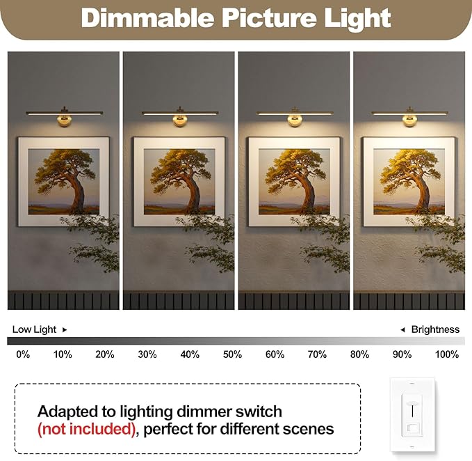 Hardwired Picture Light,24 Inch Dimmable Art Light for Paintings,14W,3000K Warm White,Antique Bronze Rotatable Picture Frame Lights for Wall Art,Gallery,Portrait,Dartboard,Mirror