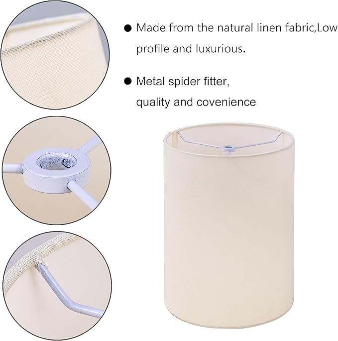 Wellmet CreamWhite 6"x 6"x10" Lampshade, No Assembly Required, Classic Modern Lamp Shade for Table Lamp, Bedside Lamp, Floor Lamp, Fabric Drum Lampshade, Spider Fitter