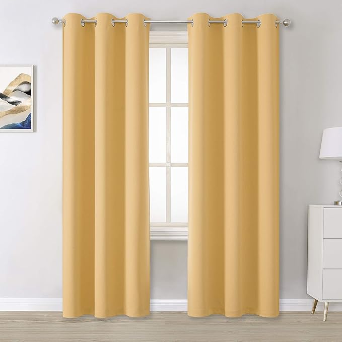 DUALIFE Butter Yellow Curtains for Bedroom Kids 84 Inches Long Room Darkening Solid Window Drapes for Living Room Thermal Insulated Grommet Top 42W x 84L,2 Panels