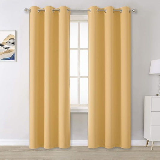 DUALIFE Butter Yellow Curtains for Bedroom Kids 84 Inches Long Room Darkening Solid Window Drapes for Living Room Thermal Insulated Grommet Top 42W x 84L,2 Panels