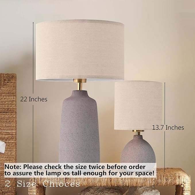 Earth Brown Ceramic Table Lamp Set of 2 Tall 22in Lamps for Living Room End Table Bedroom Farmhouse Rustic Lamp Set Bedside Nightstand Lamps Set of Two Side Table Lamps, 22IN