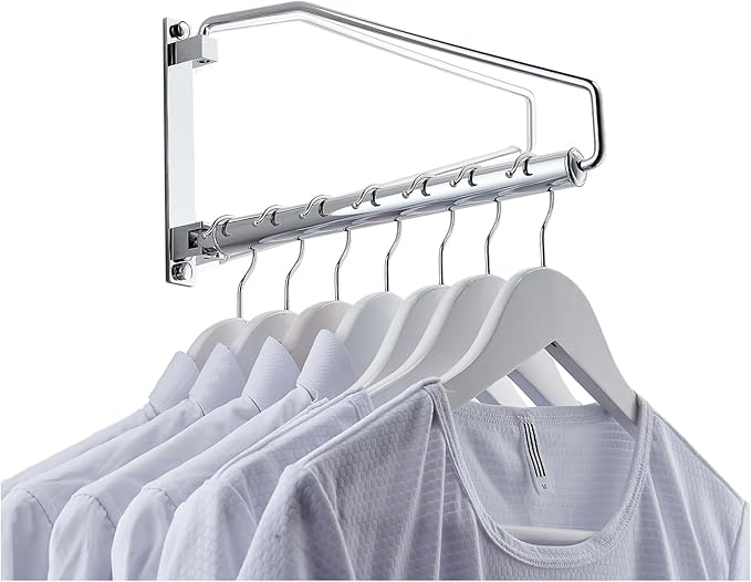 Laundry Hanger,NEWRAIN Wall Mounted Clothes Hanger with Swing Arm Holder Brass Hanging Drying Rack Space Saver,Chrome
