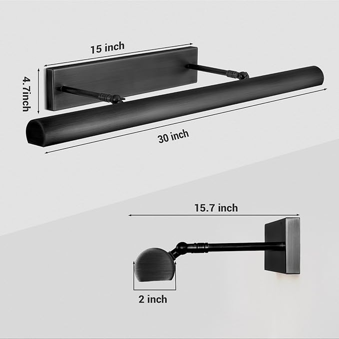 Black Picture Lights, 30inch Hardwired Picture Light for Wall, Dimmable Gallery Wall Lights, Rotatable Linear Picture Frame Light, Art Light for Wall Painting Display Artwork Portrait