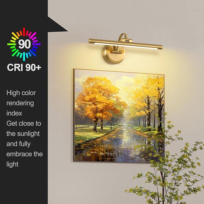 Modern Dimmable Picture Lights for Wall 15.75 Inch Hard-Wired LED Picture Frame Lights for Paintings Gallery Light with Adjustable Swing Arm Display Lights For Artwork, 7W, 2700K, Warm White - Brass