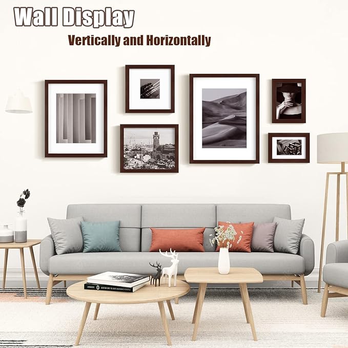 Egofine 4x6 Picture Frames with Plexiglass, Display Pictures 3.5x5 with Mat or 4x6 Without Mat Set of 4 for Tabletop and Wall Mounting, Walnut Color