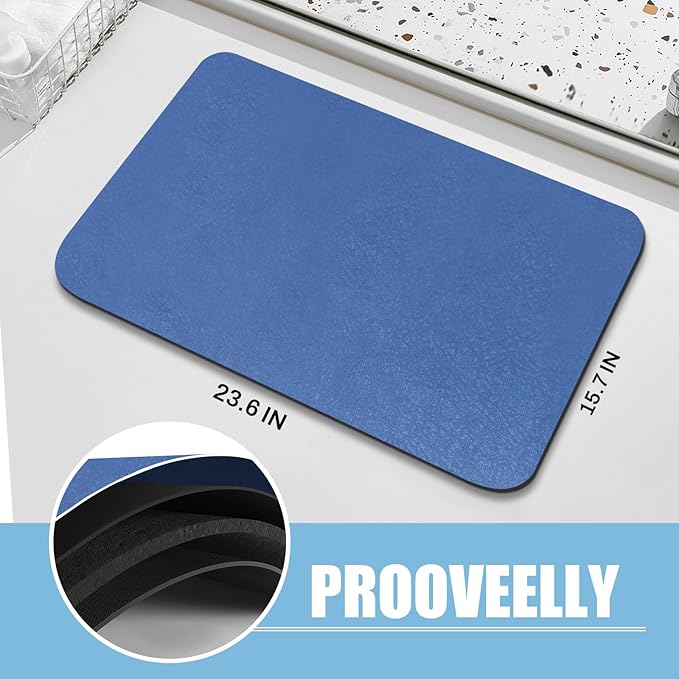 Diatomaceous Earth Bath mat Bathroom Rugs Super Absorbent Quick Dry Non Slip Bath Mat Thin Bathroom Floor Mats Fit Under Door-Shower Rug for in Front of Bathtub Shower, Blue, 15.7"*23.6"
