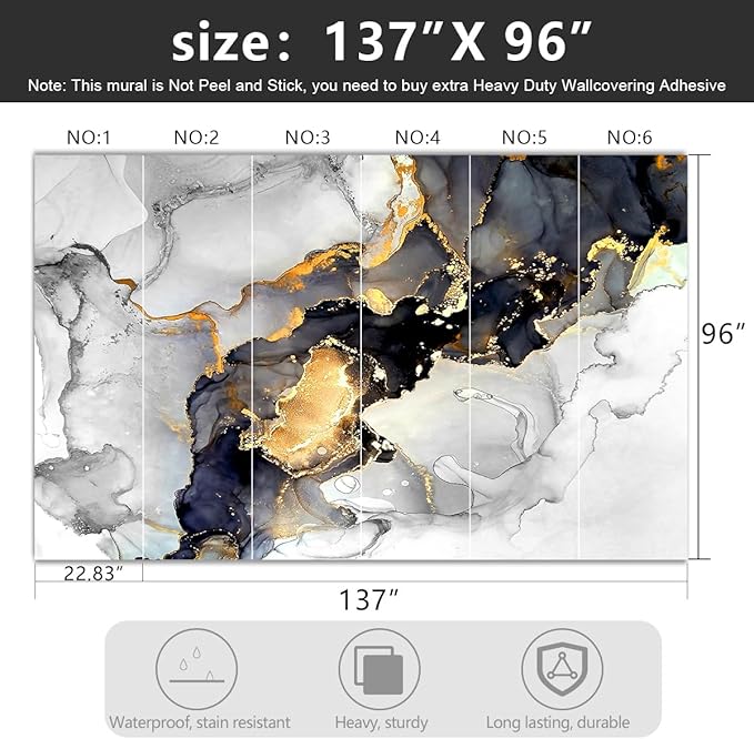-Grey and White Marbled Fabric Wallpaper Living Room Abstraction Art Bedroom Bathroom Large Wall Mural- 137"x96"（ not Peel and Stick）