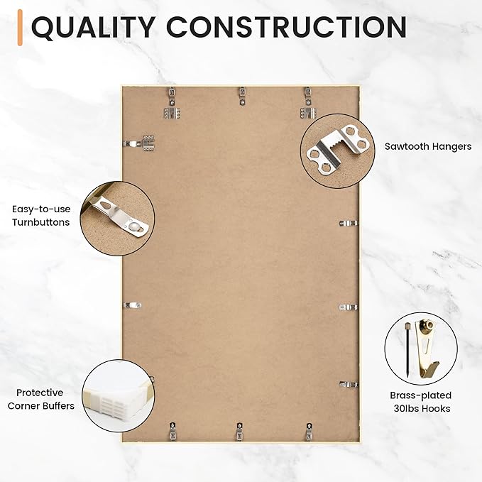 24x36 inch Metal Poster Frame - 24 x 36 Thin Aluminum Picture Frames Matted for 20x30 Photos, Artworks, Prints, Puzzle - High Definition Plexiglass - Vertical and Horizontal Display - Wall Hook Hanging Hardware Included - Gold, 2 Pack