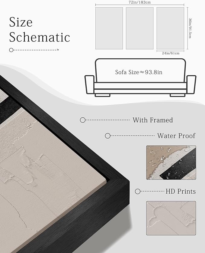 KUVIOKE Neutral Abstract Framed Wall Art Beige Mid Century Textured Wall Decor Minimalist Modern Illustrations Art Print Home Decor 24x36in (Black Framed)