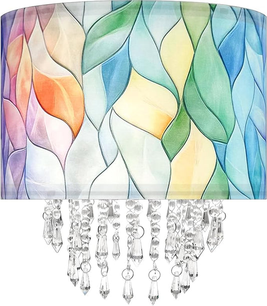 Star Vision Morandi Drum Fabric Lampshade with Crystal Beaded Droplets, Modern Boho Light Shade for Pendant Table Wall & Floor Lamps, Colorful Home Decor for Bedroom Living Room Entryway