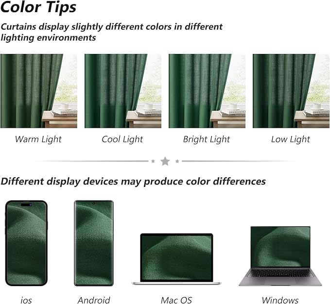 Guken Green Linen Curtains 96 Inch Length for Living Room Bedroom 2 Panels Set Rod Pocket Light Filtering Semi Sheer Window Curtains 52 Inch Width Boho Farmhouse Linen Drapes, W52xL96