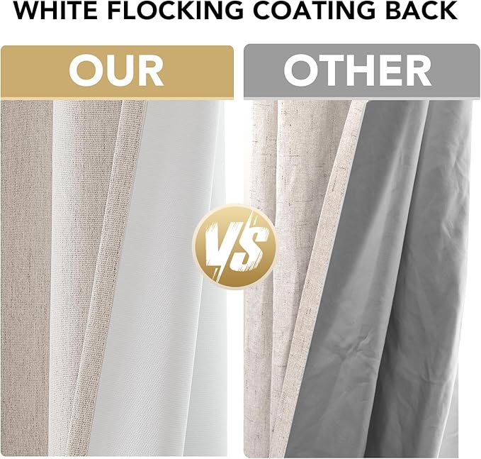 H.VERSAILTEX Chenille Curtains 96 inch Length 2 Panels 100% Blackout Drapes for Bedroom Living Room with White Flocking Coating Back Thermal Insulated Anti-Rust Grommet, Heathered Natural(Not Solid)