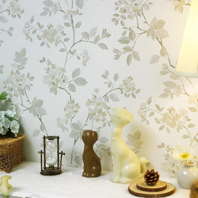Vinjiasin Wallpaper Peel and Stick Yellow Floral Contact Paper Modern Self Adhesive Removable Beige Flower Leaf Wall Paper for Bathroom Bedroom Living Room 16.1"x 118"