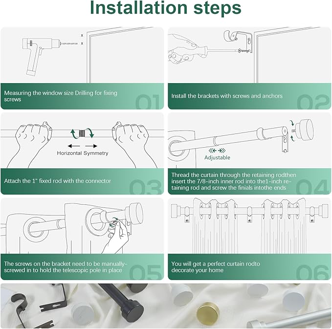 HEI! DEAR 2 Pack Bronze Curtain Rods 18 to 60 Inch(1.5-5ft),1 Inch Heavy Duty Curtain Rods,Adjustable Curtain Rod,Modern Decorative Drapery Rods,Telescoping Window Curtains Rods 18-60",Antique Bronze
