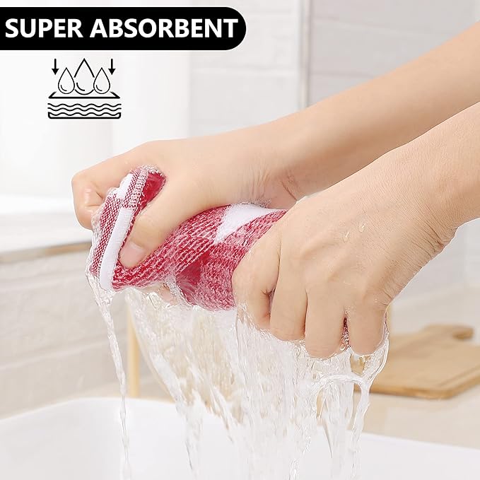 Homaxy 100% Cotton Waffle Weave Check Plaid Kitchen Towels, 13 x 28 Inches, Super Soft and Absorbent Dish Towels for Drying Dishes, 4-Pack, White & Red