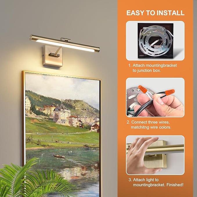 Joosenhouse Picture Light for Painting Dimmable Art Display Light with Adjustable Swing Arm for Picture Frame Light Artworking Portrait -Antique Bronze 7W Hardwired Connection Warm White