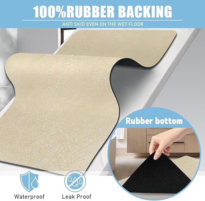 Extra Long Bathroom Rugs Diatomaceous Earth Bath mat Super Absorbent Quick Dry Non Slip Bath Mat Thin Runner Rug Fit Under Door-Shower Rug for in Front of Bathtub Shower, Coffee, 23.6"x66.9"