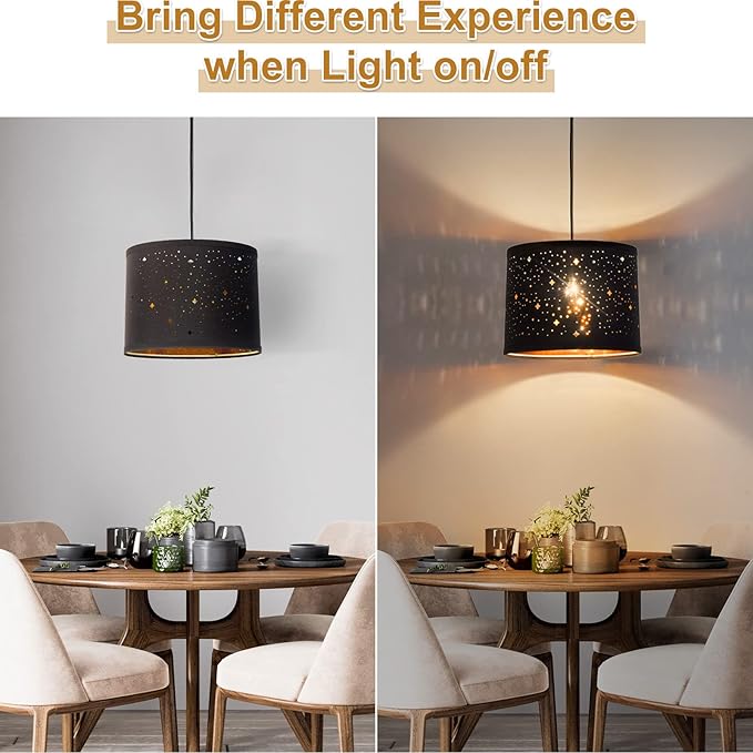 Black Drum Lampshades Set of 2 With Sky Stars Design, 11.6" x 12.6" x 9.8" for Table Lamp, Floor Lamp, Pendant Light - Easy Assembly Required