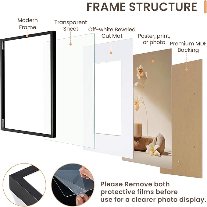 16x20 Metal Picture Frame Black, Aluminum Poster Frame with Removable Mat for 11x14 Photo, 16 x 20 Thin Hanging Frames, Simple and Elegant Decor for Wall Mounting, 1 Pack