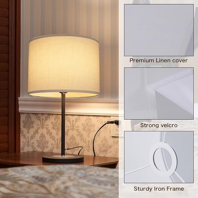 White Lamp Shades Set of 2, Drum Lampshades 13" Top x 13" Bottom x 10" High (Spider), Replacement Lamp Shades Natural Linen Hand Crafted for Table Lamps Floor Lamps Pendent Light, Assembly Required