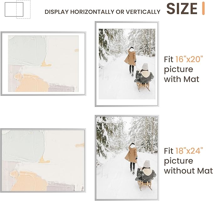 18x24 Metal Picture Frames with Mat for 16x20 Photo, 18x24 Poster Frame, Aluminum Photo Frame Set of 1, High Definition Plexiglass, Wall Decor or Tabletop Display, Silver