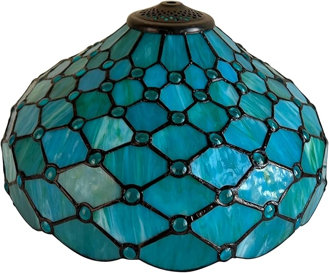 Capulina Tiffany Lamp Shade 16 Inches Wide Accessories Replacement Seagrass Blue Beads Style Stained Glass Lampshade for Table Lamp Floor Lamp