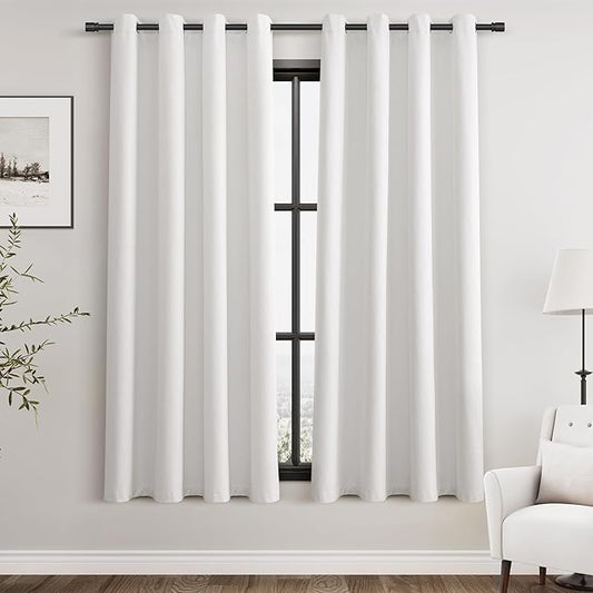 100% Blackout Linen Curtains for Bedroom Thermal Insulated Grommet Complete Blackout Drapes 63 Inch Length 2 Panels Set Heat and Full Light Blocking Living Room Darkening Curtains Ivory