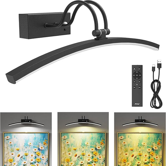 PAIHOME Wireless Battery Operated Picture Light, 16in Black Picture Light with Remote Control and Dimmable Function, ‌ Art Lighting for Paintings Rechargeable 5000mAh for Canvas, Gallery, Portraits