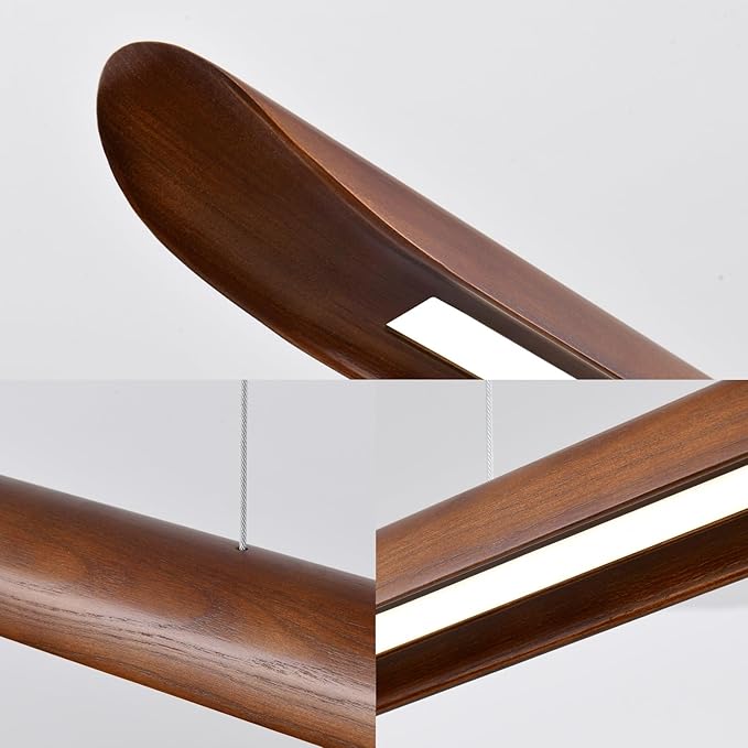 71" Wood Linear Pendant Light, Dimmable Kitchen Island Lighting with Remote, 40W LED Island Lights for Kitchen, Adjustable Linear Chandelier for Dinning Room Light Fixture, Bar, Pool Table Light