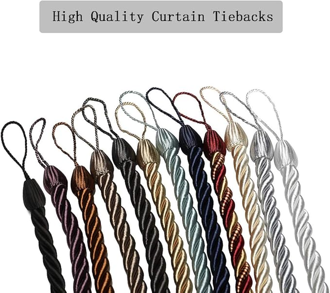 BEL AVENIR Curtain Tiebacks Ropes Tie-Backs, Handmade Curtain Holdbacks (Black, 4pack)
