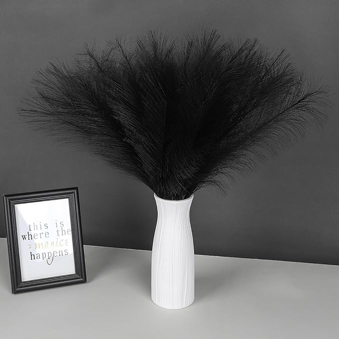 30 Pcs Pampas Grass Black Decor 21.7" Fluffy Faux Short Pampas Grass Artificial Small Pompas Grass Flower Vase Filler for Home Wedding Living Room Wall Party Decoration
