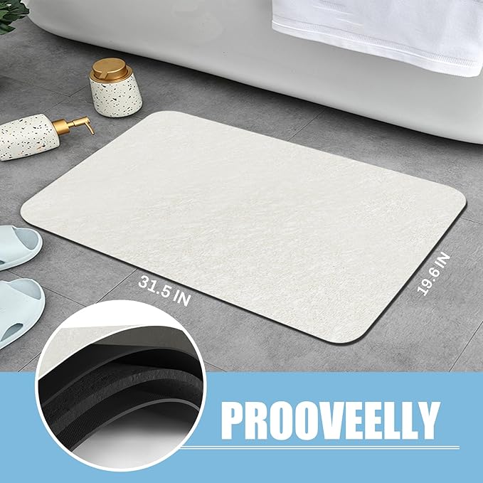 Large Bathroom Rugs Diatomaceous Earth Bath mat Super Absorbent Quick Dry Non Slip Bath Mat Thin Bathroom Floor Mats Fit Under Door-Shower Rug for in Front of Bathtub Shower, Beige, 19.6"x31.5"
