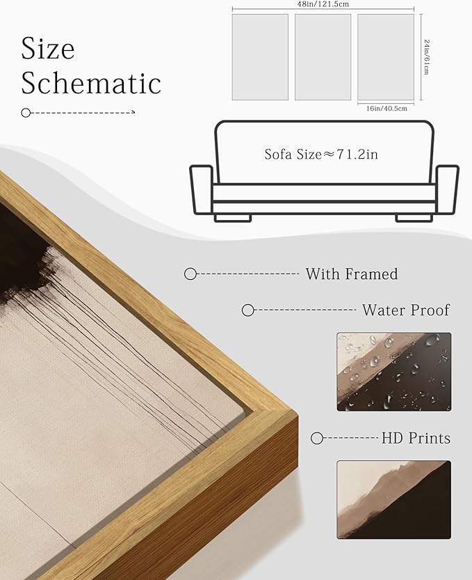 KUVIOKE Abstract Framed Wall Art Minimalist Beige Gray Pastel Watercolor Wall Decor Modern Illustration Neutral Art Painting Home Decor 16x24in (Natural Framed)