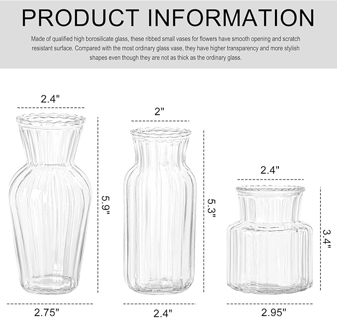 Modern Clear Glass Vase Set - 9Pcs Small Handmade Flower Vases, Decorative Mini Bud Vases for Wedding Reception, Dining Table, and Home Decor - Perfect for Single Stem Flowers