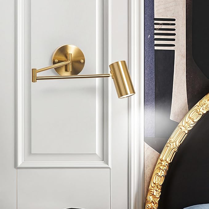 Indoor Wall Light Adjustable Swing Arm 5W LED Metal Wall Lamp 3000K Warm White Retro Vintage Industrial Wall Sconce, for Living Room Bedroom Hallway Corridor Stairs Hall, Gold