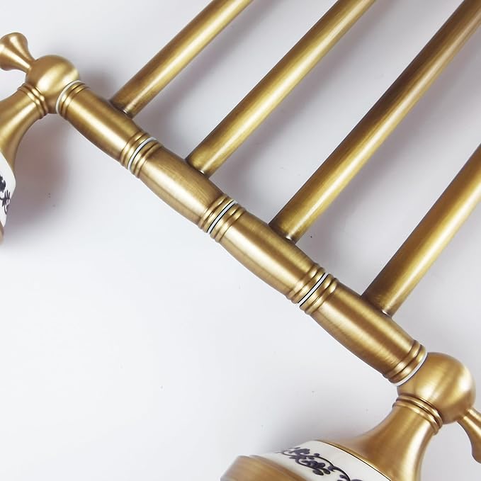 Swivel Towel Rack for Bathroom, Antique Bronze Folding 4 Arms Hand Towel Bars Towel Hanger for Laundry, Wall Mount Storage Space Saving,Porcelain Design