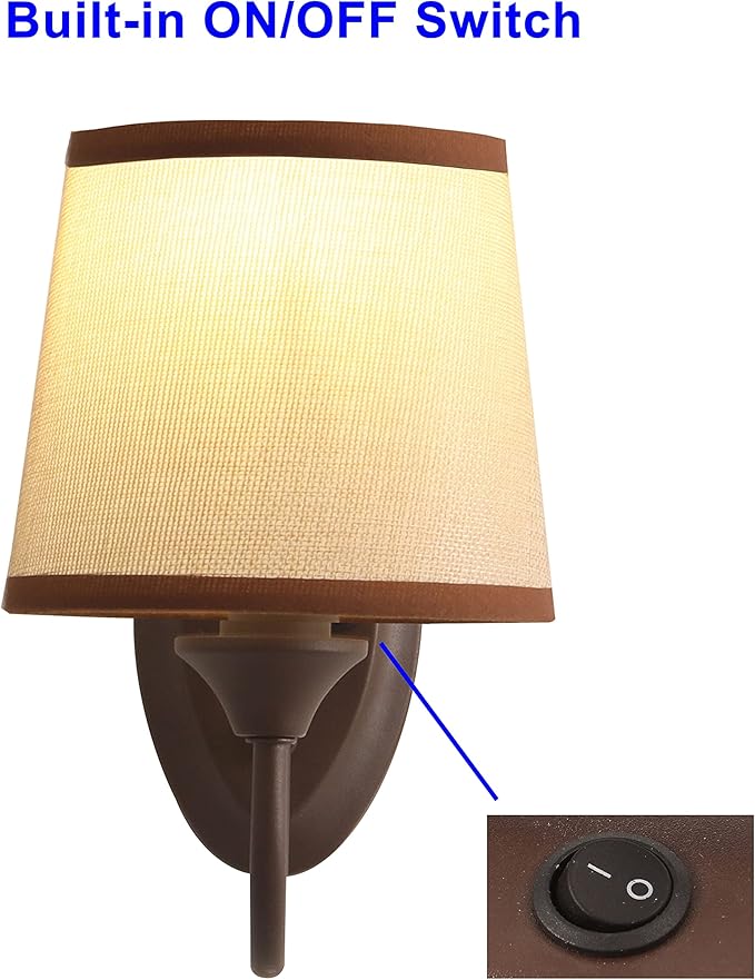 12V LED RV Wall Sconce with On/Off Switch (LED Bulb Included), Decorative Fabric Light Fixture with 1 Bulb, 12Volts Interior Light for RV, Motorhome, Camper, Boat