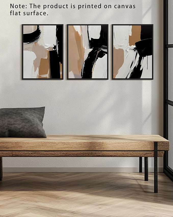 KUVIOKE Black Abstract Shapes Framed Canvas Wall Art Minimalist Graffiti Pastel Wall Decor Modern Illustration Art Painting Home Decor 12x16in (Black Framed)