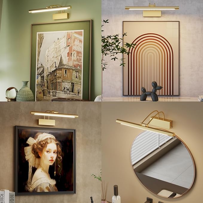 Picture Lights for Wall,16.14 inch Art Lighting for Paintings Wireless,5000mAh Gallery Lights for Rechargeable,3CCT Dimmable & Timer Cordless Frame Light for Paintings,Canvas,Portrait,Gold