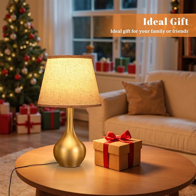 Seealle Touch Table Lamp for Bedroom, 3-Way Dimmable Small Bedside Lamps for Night Stands with Wires, Gold Desk Lamp for Kids Room, Office, Living Room, End Table(LED Bulb Included)