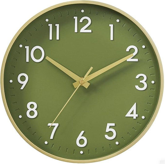 Mosewa Wall Clock 12 Inch, Battery Operated Non-Ticking Analog Clock Decorative for Kitchen, Bedroom, Office, Home(Gold)