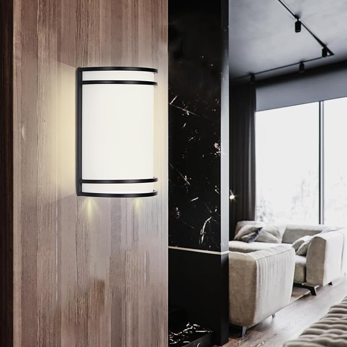 Indoor Wall Sconce, Half Cylinder Wall Light Fixture, 3000K 4000K 5000K Color Temperature Adjustable, Dimmable LED Modern Wall Light for Hallway Bedroom Living Room, Matt Black