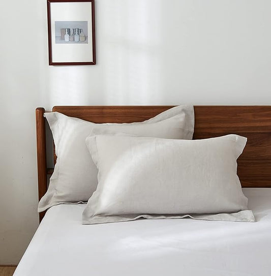 Simple&Opulence 100% Linen Pillow Case King Size Set of 2, Grey Pillow Covers with Overlap Closure, Luxury Breathable Pillowcases Protectors Suitable for All-Season (20" X 36", Grey)
