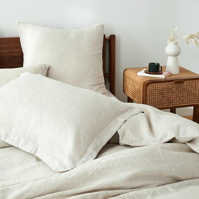 Simple&Opulence 100% Linen Pillow Case King Size Set of 2, Linen Pillow Covers with Overlap Closure, Luxury Breathable Pillowcases Protectors Suitable for All-Season (20" X 36", Linen)