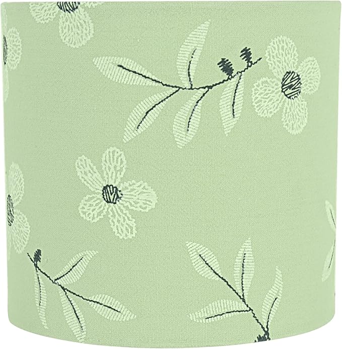 Aspen Creative 31197, Drum Clip-On Chandelier Lamp Shade, Tea Green with White Flowers Print Fabric, 5" Top x 5" Bottom x 5" Slant Height, Set of 1