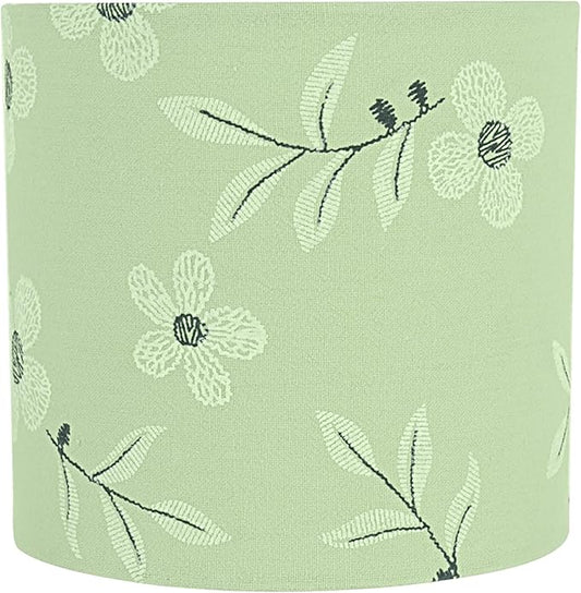 Aspen Creative 31197, Drum Clip-On Chandelier Lamp Shade, Tea Green with White Flowers Print Fabric, 5" Top x 5" Bottom x 5" Slant Height, Set of 1