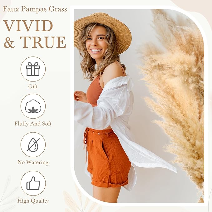 20 Stems 32 Inch Fluffy Pampas Grass Decor Tall Natural Dried Flowers Bouquet for Boho Home Decorations, Large Phragmites for Floor Vase, Wedding Floral Arrangements, Farmhouse